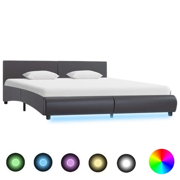 vidaXL sengestel med LED 160 x 200 cm kunstlæder grå change1