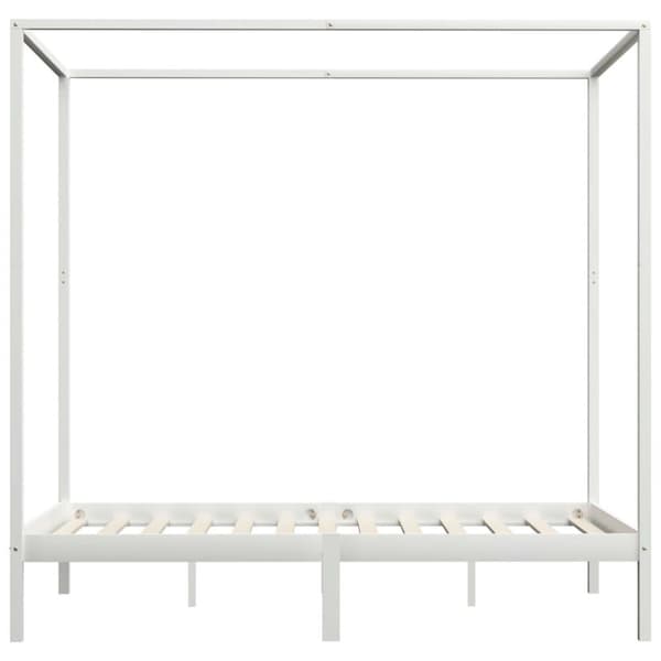 vidaXL Sängram himmelsäng vit massiv furu 140x200 cm
