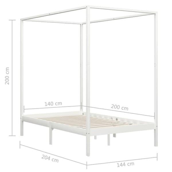 vidaXL Sängram himmelsäng vit massiv furu 140x200 cm