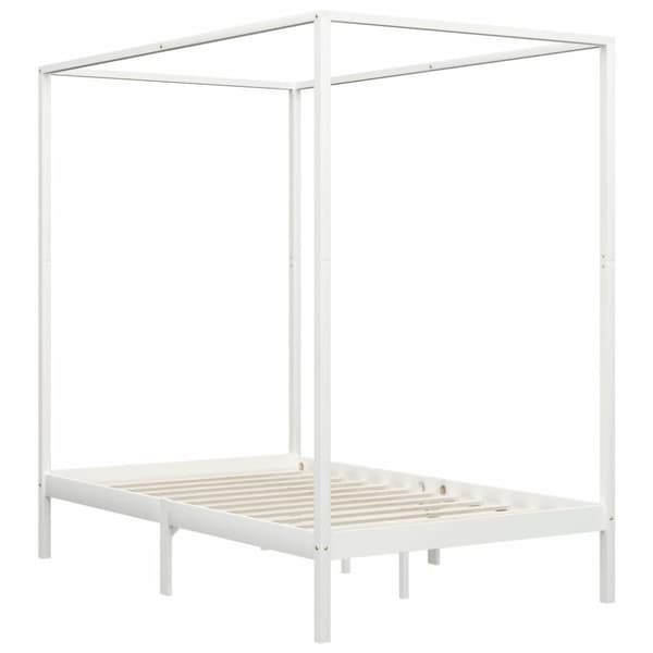 vidaXL Sängram himmelsäng vit massiv furu 140x200 cm