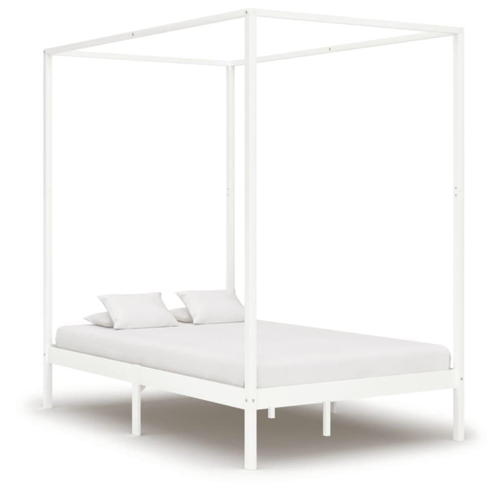 vidaXL Sängram himmelsäng vit massiv furu 120x200 cm