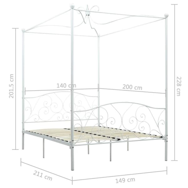 vidaXL sengestel til himmelseng 140 x 200 cm metal hvid change1