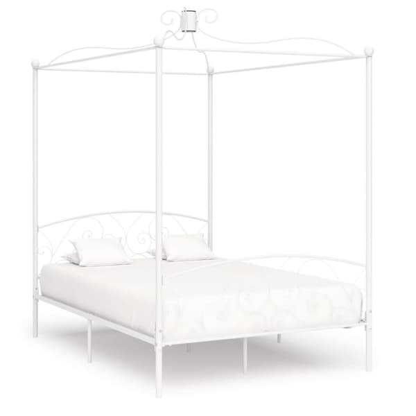 vidaXL sengestel til himmelseng 140 x 200 cm metal hvid change1
