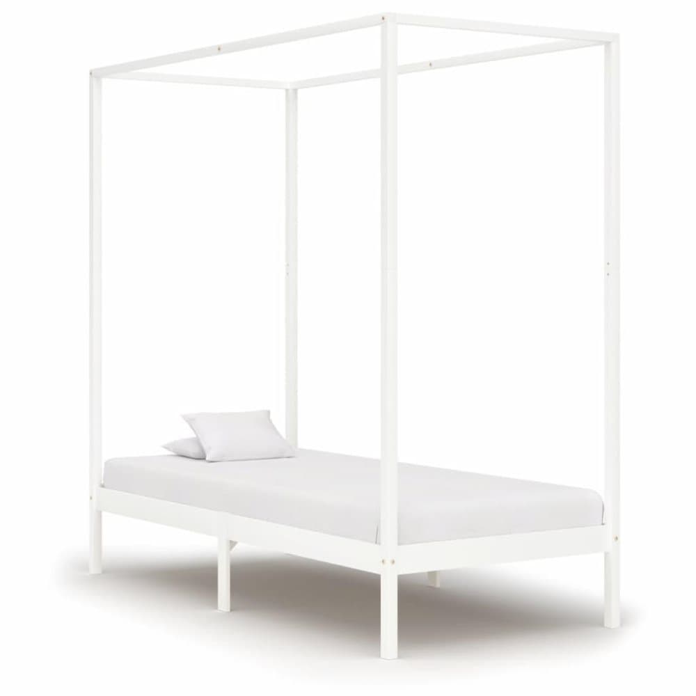 vidaXL Sängram himmelsäng vit massiv furu 100x200 cm