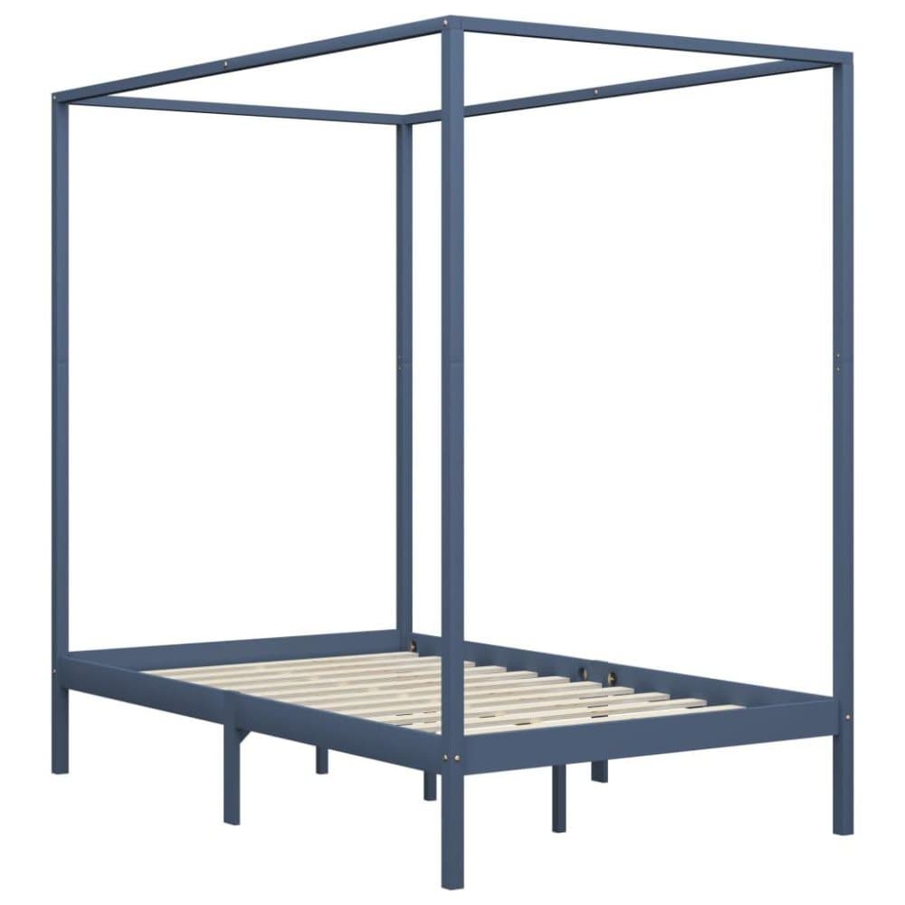 vidaXL Sängram himmelsäng grå massiv furu 120x200 cm