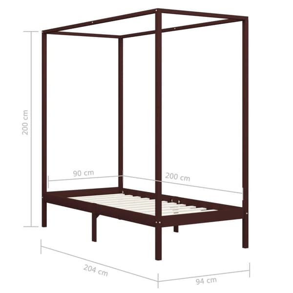 vidaXL Himmelsengeramme mørkebrun heltre furu 90x200 cm change1