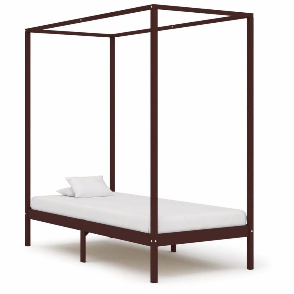 vidaXL Sängram himmelsäng mörkbrun massiv furu 90x200 cm