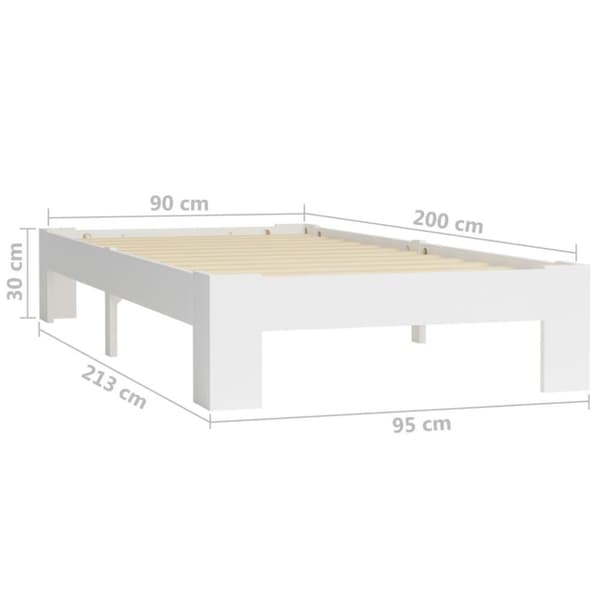 vidaXL Sängram utan madrass vit massiv furu 90x200 cm