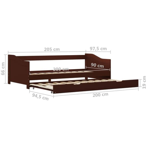 vidaXL Sovesofa uttrekkbar ramme mørkebrun furu 90x200 cm