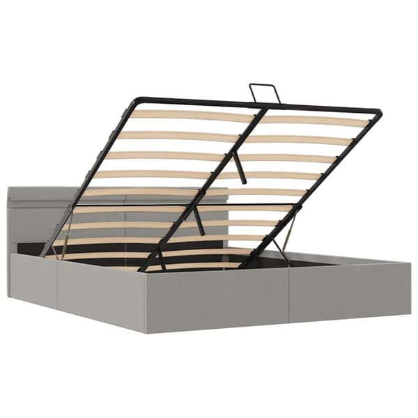vidaXL hydraulisk opbevaringsseng med LED 180x200 cm stof lysegrå