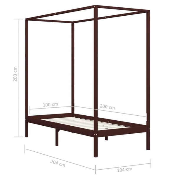 vidaXL Himmelsengeramme mørkebrun heltre furu 100x200 cm change1