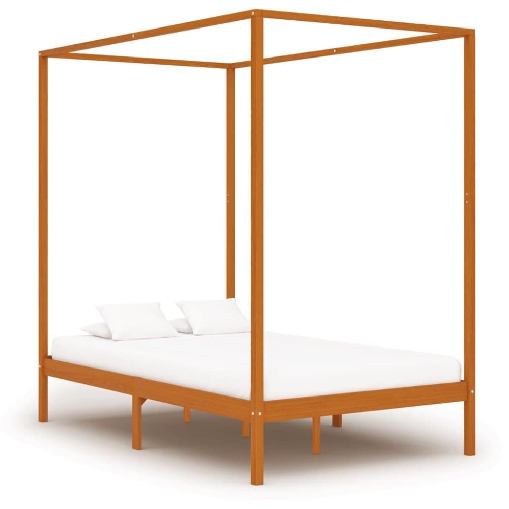 vidaXL Sängram himmelsäng honungsbrun massiv furu 140x200 cm