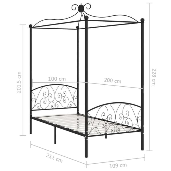 vidaXL Himmelsengeramme svart metall 100x200 cm change1