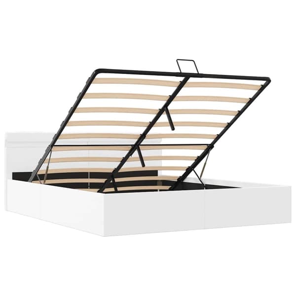 vidaXL hydraulisk opbevaringsseng med LED 160x200 cm kunstlæder hvid