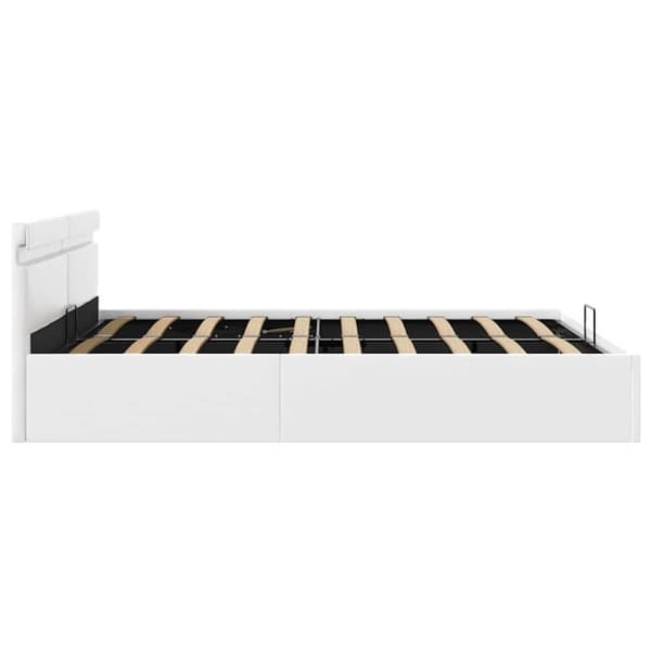 vidaXL Sängram hydraulisk förvaring LED vit konstläder 160x200 cm