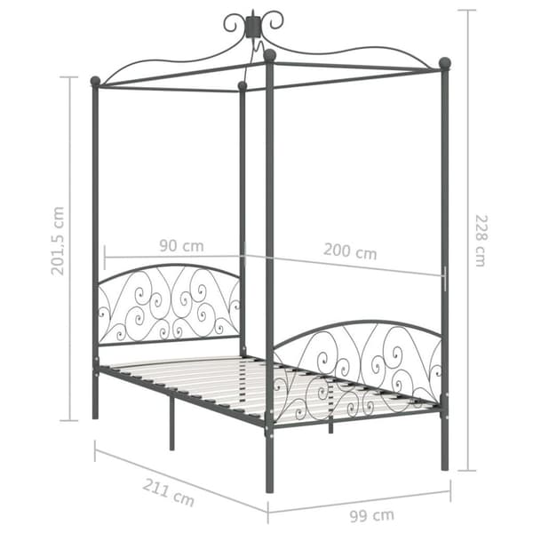 vidaXL sengestel til himmelseng 90 x 200 cm metal grå change1