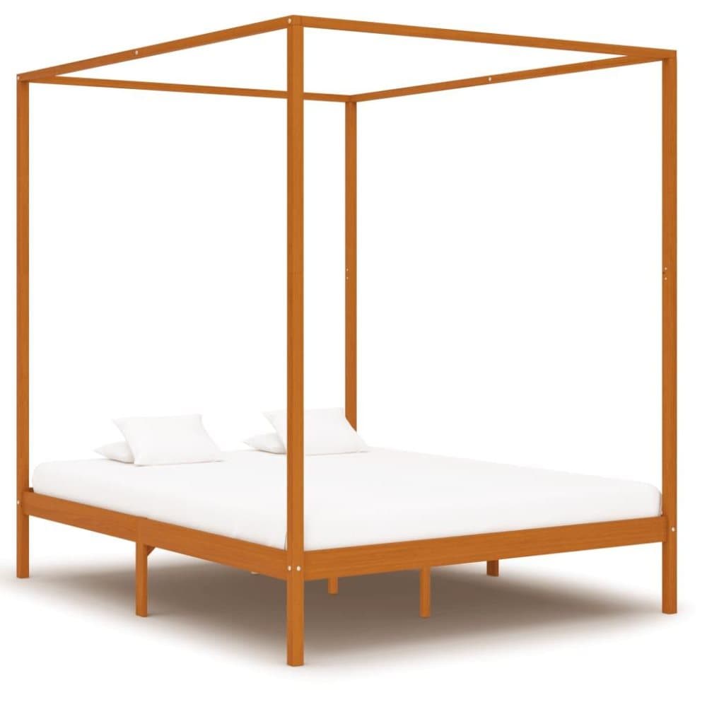 vidaXL Sängram himmelsäng honungsbrun massiv furu 180x200 cm