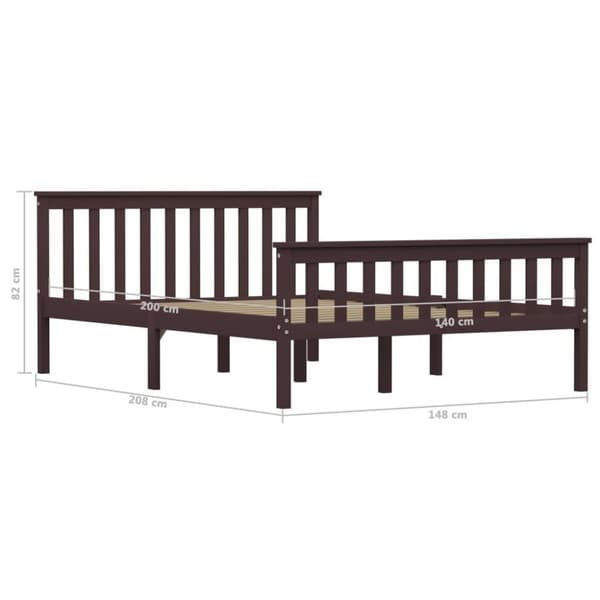 vidaXL sengestel 140x200 cm massivt fyrretræ mørkebrun change1