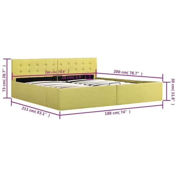 vidaXL hydraulisk opbevaringsseng 180x200 cm stof limegul