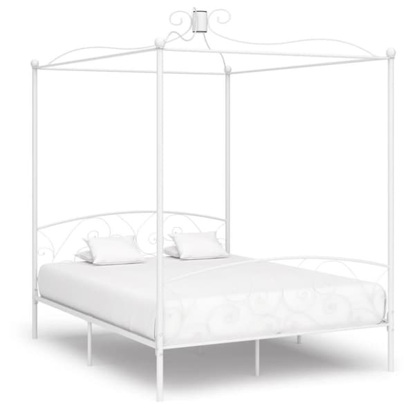 vidaXL Himmelsengeramme hvit metall 160x200 cm change1