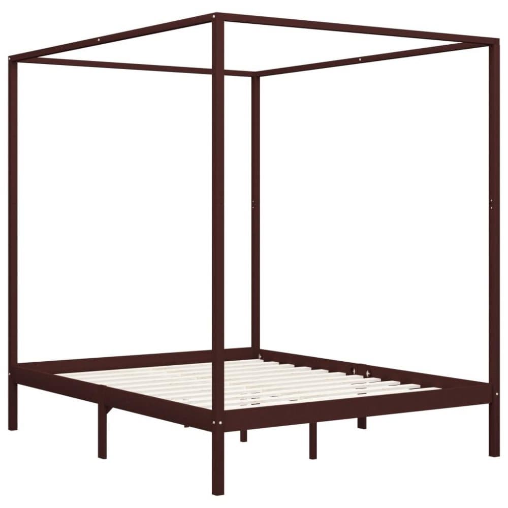 vidaXL Sängram himmelsäng mörkbrun massiv furu 180x200 cm