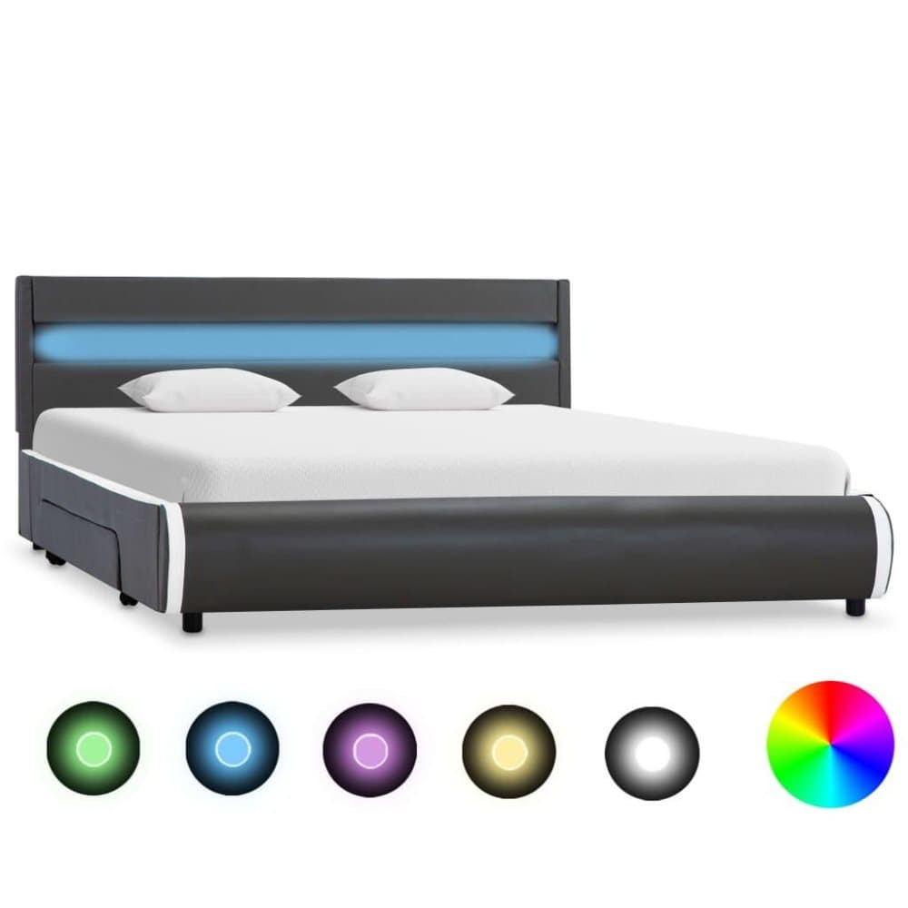 vidaXL Sängram med LED antracit konstläder 160x200 cm
