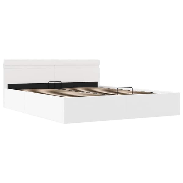 vidaXL hydraulisk opbevaringsseng med LED 180x200 cm kunstlæder hvid