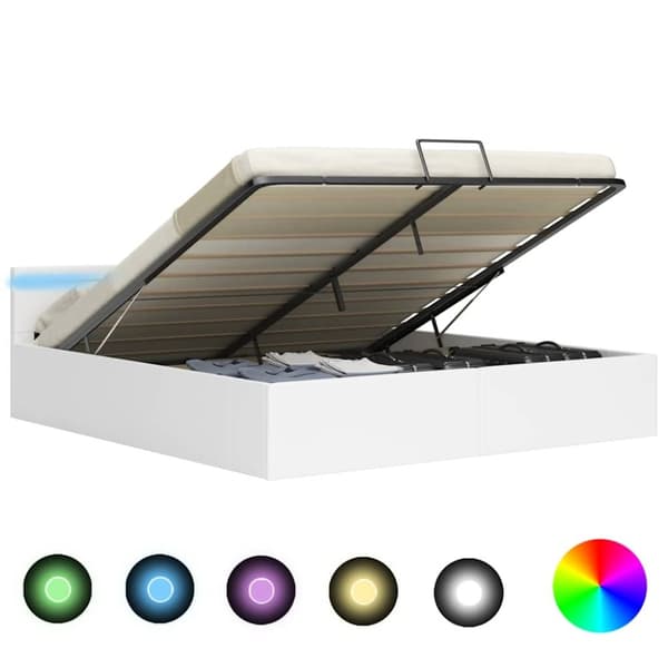 vidaXL hydraulisk opbevaringsseng med LED 180x200 cm kunstlæder hvid
