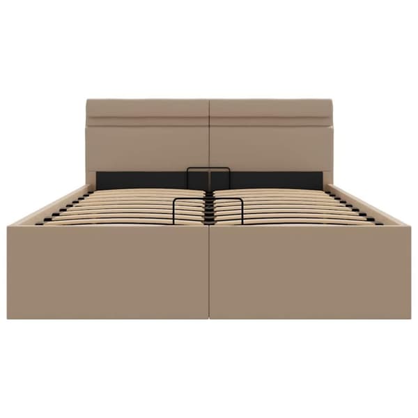 vidaXL hydraulisk opbevaringsseng LED 140x200 cm kunstlæder cappuccino