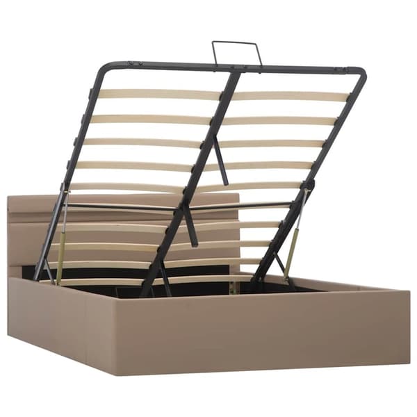 vidaXL hydraulisk opbevaringsseng LED 140x200 cm kunstlæder cappuccino