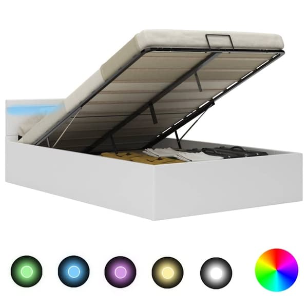 vidaXL hydraulisk opbevaringsseng med LED 120x200 cm kunstlæder hvid