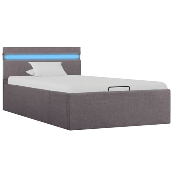 vidaXL Sängram med hydraulisk förvaring och LED taupe tyg 90x200 cm
