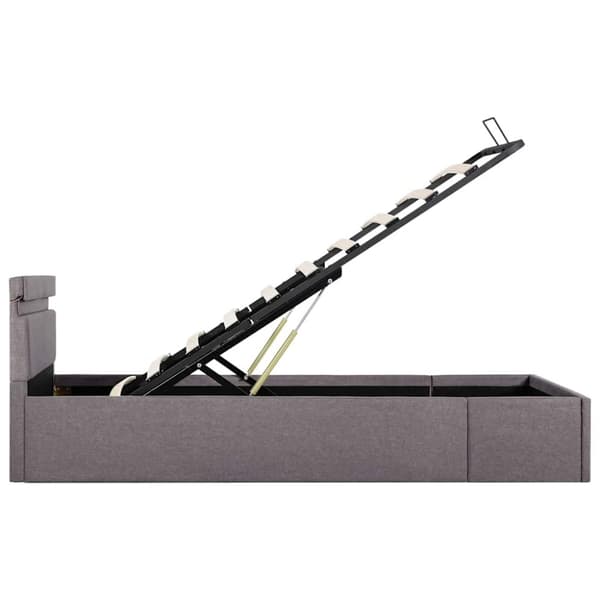 vidaXL Sängram med hydraulisk förvaring och LED taupe tyg 90x200 cm