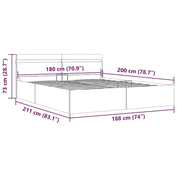 vidaXL hydraulisk opbevaringsseng med LED 180x200 cm stof mørkegrå