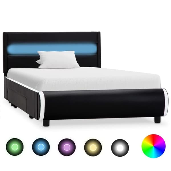 vidaXL sengestel med LED 100 x 200 cm kunstlæder sort change1