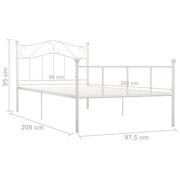 vidaXL Sängynrunko/sänky valkoinen metalli 90x200 cm