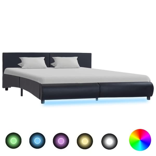 vidaXL Sängram med LED svart konstläder 180x200 cm