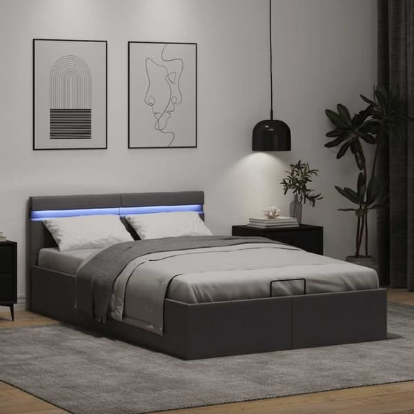 vidaXL hydraulisk opbevaringsseng med LED 120x200 cm kunstlæder grå