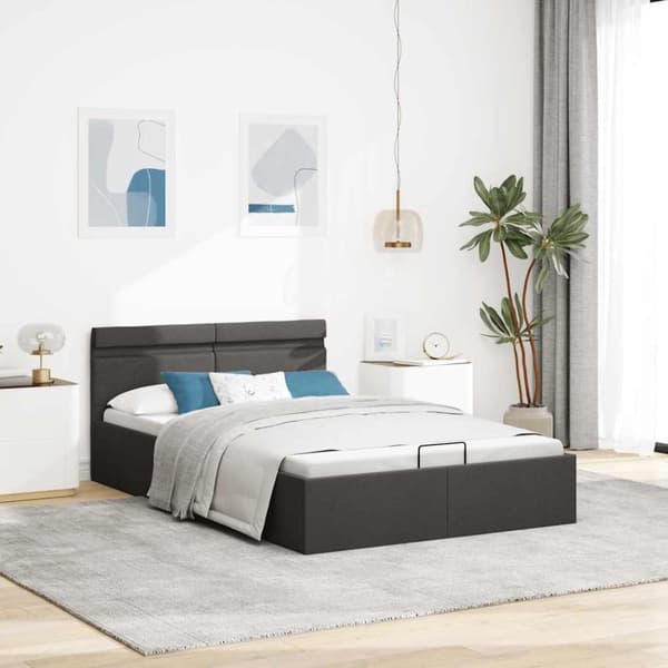vidaXL hydraulisk opbevaringsseng med LED 140x200 cm stof mørkegrå