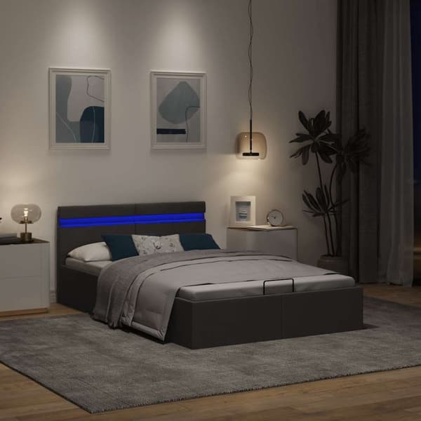 vidaXL hydraulisk opbevaringsseng med LED 140x200 cm stof mørkegrå