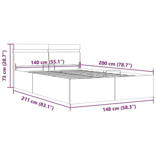 vidaXL hydraulisk opbevaringsseng med LED 140x200 cm stof mørkegrå