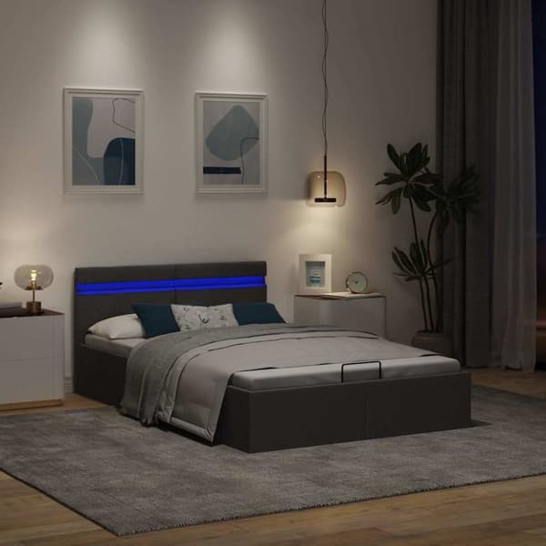 vidaXL hydraulisk opbevaringsseng med LED 120x200 cm stof mørkegrå