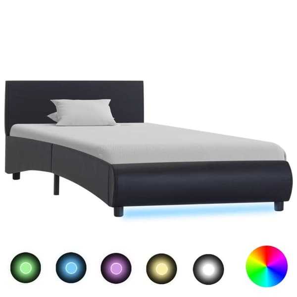 vidaXL Sängram med LED svart konstläder 90x200 cm