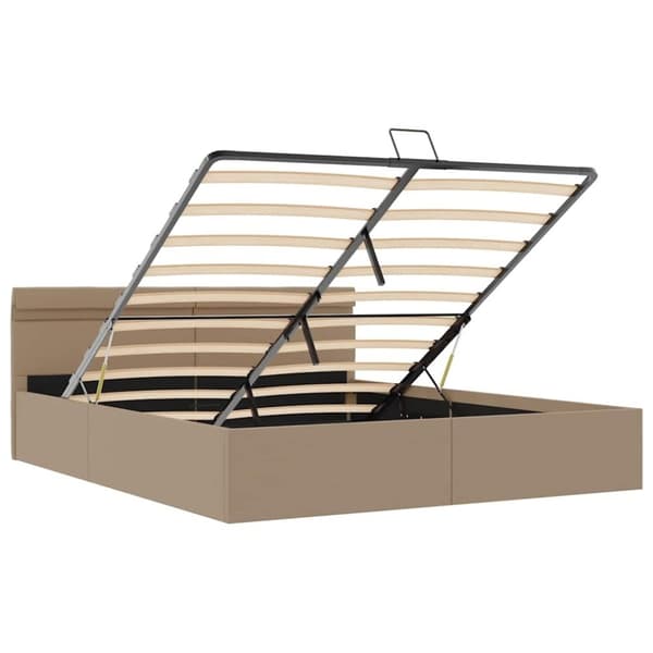 vidaXL hydraulisk opbevaringsseng LED 160x200 cm kunstlæder cappuccino