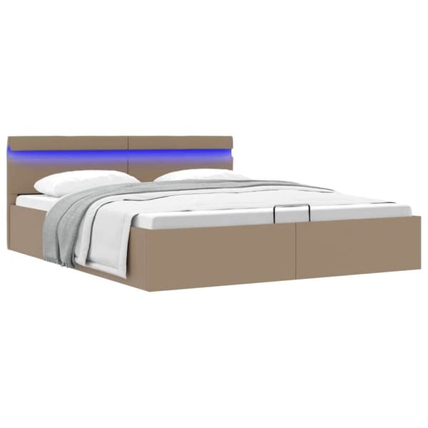 vidaXL hydraulisk opbevaringsseng LED 160x200 cm kunstlæder cappuccino
