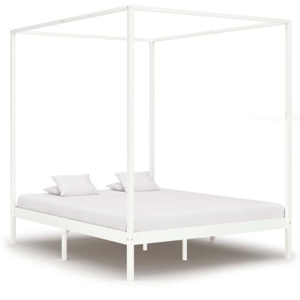vidaXL Sängram sänghimmel vit massiv furu 180x200 cm