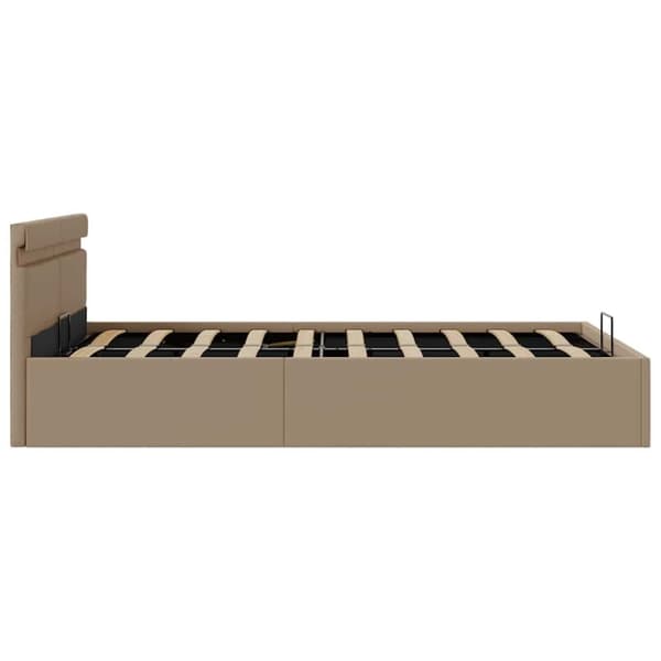 vidaXL Sängram hydraulisk förvaring LED ljusbrun konstläder 120x200 cm