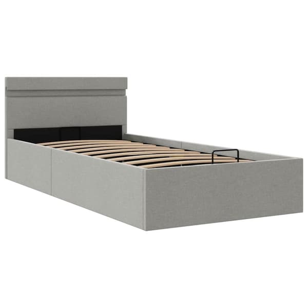vidaXL hydraulisk opbevaringsseng med LED 90x200 cm stof lysegrå
