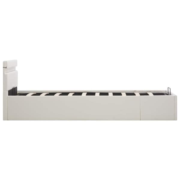 vidaXL Sängram hydraulisk förvaring LED vit konstläder 90x200 cm