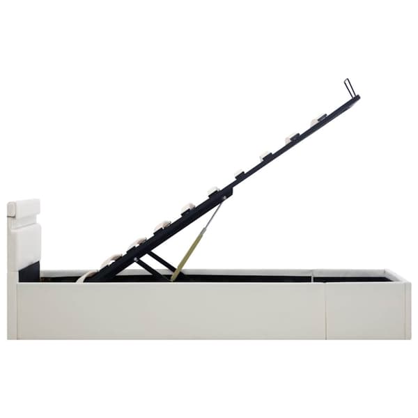 vidaXL Sängram hydraulisk förvaring LED vit konstläder 90x200 cm